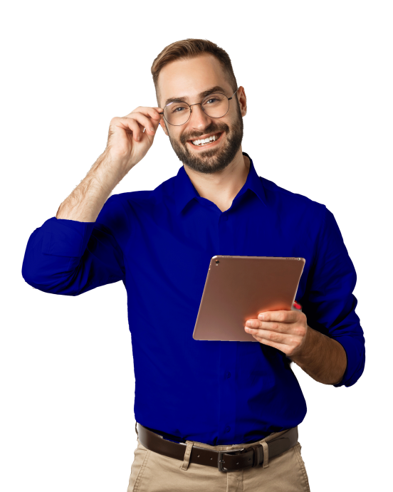 مرد با تبلت در دست